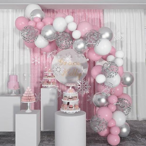 Soonlyn Pink Balloon Arch Kit 9Ft Pink And White Balloons Silver Metallic Balloons Kit For Baby Shower Pink And Silver Birthday Decorations