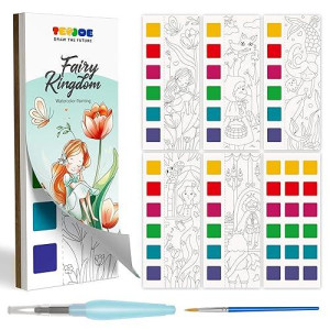 Tecjoe Paint With Water Books For Kids With 20 Unique Fairy Tales, Pocket Watercolor Painting Book With 2 Brushes, Travel Arts And Crafts For Kids Ages 4-8, Educational Learning Toy Gift For Toddlers