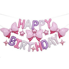 Purple Pink Happy Birthday Balloons Banner, 29Pcs Mylar Foil Letters Sign With Bow Balloons & Star Balloons, Reusable Balloons Happy Birthday Decorations For Kids Girls Women Birthday Party Supplies