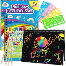 Zmlm Scratch Paper Art-Crafts Gift: 2 Pack Rainbow Notebooks Supplies Toys For 3 4 5 6 7 8 9 10 Years Old Girls And Boys Kids Valentines Day Gifts Birthday Party Games Easter Basket Stuffers (Blue)