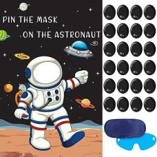 Hxezoc Pin The Mask On The Astronaut Game With 24 Pcs Mask Stickers, Large Astronaut Party Games Poster For Kids Solar System Outer Space Birthday Party School Classroom Carnival Party Supplies