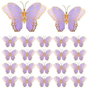 Wettarn 20 Pcs Butterfly Centerpieces For Tables Butterfly Party Decorations 3D Golden Butterfly Table Toppers Centerpiece For Girl Party Birthday Baby Shower (Purple,12 X 9 In,10 X 7 In)