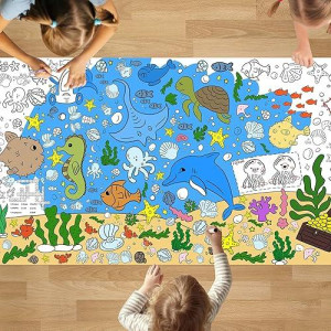 Padtic Giant Coloring Poster,35X72Inch Versatile Under The Sea Activity Drawing Paper Coloring Tablecloth,Diy Sea Animal Poster Table Cover Kids Art Crafts Coloring Mat,Home Classroom Party Suppiles