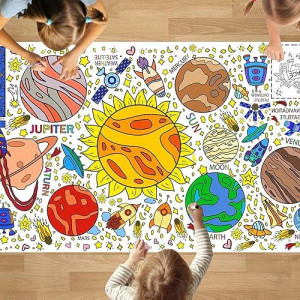 Padtic Giant Coloring Poster,35X72Inch Versatile Outer Space Activity Drawing Paper Coloring Tablecloth,Diy Sun,Earth,Moon Poster Table Cover Kids Art Crafts Coloring Mat,Home Classroom Partysuppiles