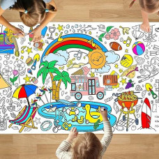 Padtic Giant Coloring Poster,35X72Inch Versatile Summer Activity Drawing Paper Coloring Tablecloth,Diy Sun,Pool,Bbq Poster Table Cover Kids Art Crafts Coloring Mat,Home Classroom Party Suppiles