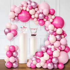 Oumuamua Pink Balloon Arch Kit, 120Pcs Pink Balloons Garland Kit With Light Pink Balloons Metallic Pink Balloon Magenta Balloons For Women Girl Baby Shower Wedding Princess Birthday Party Decorations