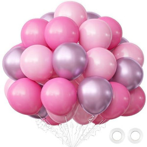 Oumuamua Pink Balloons Light Pink Balloons Set, 62Pcs Metallic Pink Balloons Hot Pink Balloons Baby Pink Latex Balloons For Women Girls Baby Shower Birthday Princess Party Decorations, 12 Inch