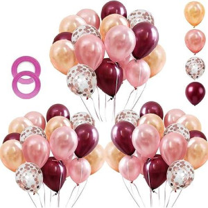 Oumuamua Rose Gold Balloons Burgundy Balloons Kit, 62Pcs Burgundy Rose Gold Latex Balloons Rose Gold Confetti Balloons For Women Girl Baby Shower Wedding Birthday Party Decorations, 12 Inch