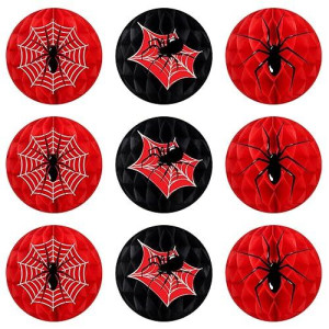 Willbond 9 Pcs Halloween Party Decorations Spider Honeycomb Balls Spider Web Table Centerpieces Hanging Tissue Paper Lantern For Halloween Birthday Party Home Decor