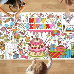 Padtic Birthday Giant Coloring Poster,35X72Inch Happy Birthday Coloring Tablecloth,Drawing Paper Coloring Tablecover,Happy Birthday Activities Diy Coloring Mat For Kids Classroom Home Party Supplies