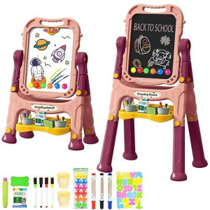 Ylovetoys Kids Art Easel, Adjustable Drawing White Board & Chalk Board, Toddler Standing Easel With Painting Accessories, Gift For Girls Boy (Orange)