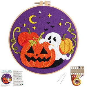 Nuberlic Halloween Embroidery Kits For Beginners Ghost Pumpkin Diy Cross Stitch Starter Craft Kits For Adults Including Cloth With Pattern Hoop Needles Instruction And Threads