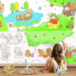 Jar Melo Animal Coloring Roll For Kids -Sticky No Mess Coloring Poster For Toddlers, 118×15.74 Inches Large Coloring Tablecloth, Drawing Papers For Kids' Easel Ideal Gifts For Birthday Party