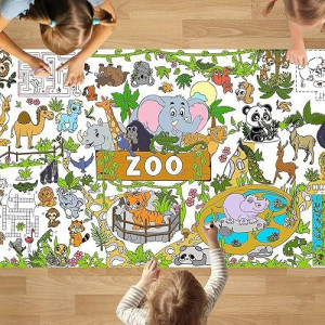 Padtic Giant Coloring Poster,35X72Inch Zoo Animal Themed Activity Coloring Tablecover,Drawing Paper Coloring Tablecloth,Diy Zoo Poster Table Cover,Kids Art Crafts Coloring Mat Classroom Party Supplies