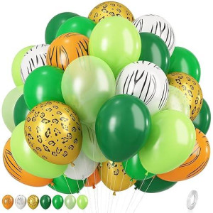 Safari Balloons, 12 Inch Jungle Party Decorations Animal Print Balloons Green Latex Balloons Leopard Zebra Tiger Printed Balloons For Jungle Safari Themed Party Dinosaur Forest Tropical Birthday Decor