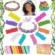 Wubomjio Diy Flower Crown Crafting Kit(Rose Theme), Make Your Own 12Pc Floral Crown Garland Kit, Presents For Kids Ages 6 7 8 9 10 Years Old And Up