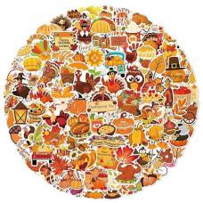 Xzentira 101 Pcs Thanksgiving Stickers Fall Cute Waterproof Vinyl Gift Stickers For Water Bottles, Cards, Scrapbooking, Happy Thanksgiving Stickers Autumn Turkey Pumpkin Stickers For Kids Teens Adults