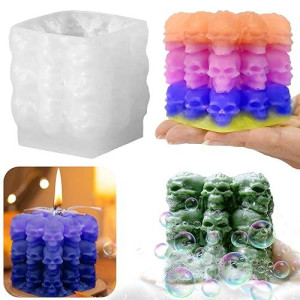 Zqysing Halloween Candle Molds, 3D Skull Bubble Molds Cube Skull Resin Molds For Aromatherapy Candles Epoxy Casting Handmade Soap Halloween Home Decor