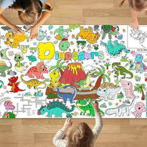 Padtic Giant Coloring Poster,35X72Inch Dinosaurs Coloring Tablecover,Diy Dinosaurs Coloring Tablecloth,Kids Art Crafts Coloring Poster,Drawing Paper Table Cover For School Parties And Special Events