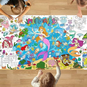 Padtic Giant Coloring Poster,35X72 Inches Mermaids Coloring Tablecloth,Diy Mermaids Coloring Tablecover,Art Crafts Coloring Poster,Drawing Coloring Sheet,Coloring Table Cover For Kids Party Supplies