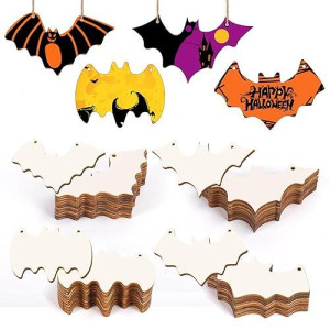 Tmflexe 40Pcs Bats Halloween Wooden Slices Ornaments Paintable Blank Natural Bat Cutouts Fall Activity Hanging Decorations Bulk Halloween Crafts For Kids Classroom Diy Party Supplies