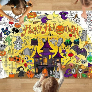 Padtic Halloween Coloring Poster,35X72 Inches Large Coloring Tablecloth,Diy Halloween Pumpkin/Ghost Crafts Coloring Table Cover,Giant Paper Coloring Poster For Kids Activities Halloween Party Decor