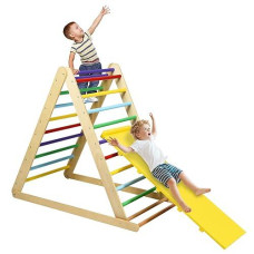 Honey Joy Triangle Climber With Ramp, 2-In-1 Indoor Toddler Climbing Triangle Set With Ladder & Slide, Foldable Wooden Kids Climbing Toys For Playground, Gym & Daycare, Gift For Boys Girls (Colorful)