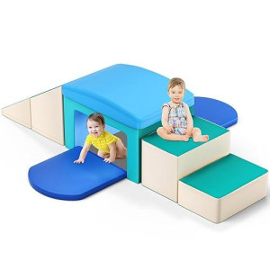 Surpcos Foam Climbing Blocks For Toddlers - Soft Play Set For Toddlers 1-3 - Climbing Toys - Baby Climbing Gym Foam - With Slide Stairs And Tunnel - Great For All Ages (6 Pc Blue Soft Play Area Set)