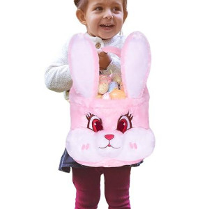 Bunny Easter Basket For Kids, 3D Cute Plush Empty Bucket With Foldable Ears And Handle Egg Hunt Tote Candy Bag Basket For Boy Girl Teens Gift, Easter Basket Decor Pink