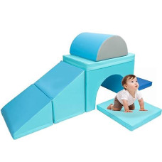 Xjd Pu Leather Foam Climbing Blocks For Toddlers, Soft Play Climbing For Toddlers, Single Tunnel Climber,Climb And Crawl Activity Playset, Indoor Crawling Gym Equipment For Toddler (Light Blue)