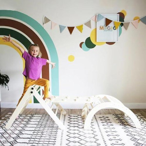 Wooden Climbing Toy For Kids Set - 4 In 1 Triangle Set With Ramp And Arch Climber, Toddlers Foldable Ladder, Safe And Sturdy For Rocking Arch, Climbing Ramp, Climbing Arch, Slide, And Climb Triangle