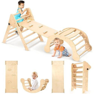 Yoleo Pikler Triangle Set, Fsc-Comply 7 In 1 Large Pikler Triangle Climbing Set With Various Combinations, Wooden Montessori Climbing Toys For Toddlers 1-3 Inside, Toddler Playground Indoor Jungle Gym