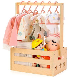 Jolykaki Wooden Baby Shower Crate Closet, Gifts Basket For Baby Shower Gifts, Baby Storage Crate Hamper With Handle, Welcome Gift Basket For Newborn Boys Girls (Natural)