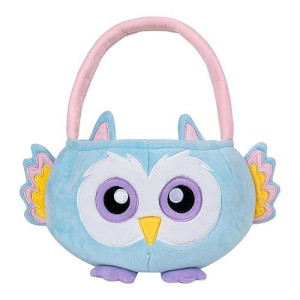 Lubot Owl Easter Basket For Kids, Cute Plush Empty Bucket With Small Ears And Handle Egg Hunt Tote Candy Bag Basket For Boys Girlsteens Gift, Easter Decor Blue