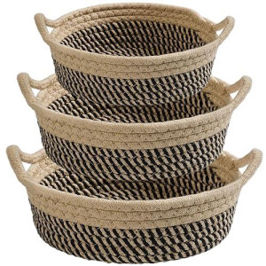 Small Woven Baby Gift Basket Baskets For Gifts Empty Baskets For Organizing Small Storage Basket For Gifting Dog Toy Basket Bins For Toy Organizer-Beige&Black