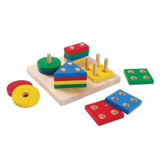 PlanToys Wooden Geometric Sorting Board - Medium, Rubberwood