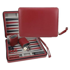 We Games Backgammon Set, Board Games For Adults - Travel Games - Magnetic With Burgundy Leatherette Backgammon Board And Carrying Strap - Travel Backgammon Sets For Adults