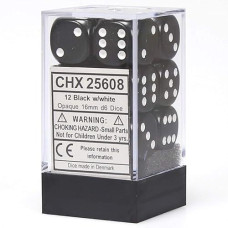 Chessex Dice Set 12 D6 16Mm Dice Black With White (12), One Size