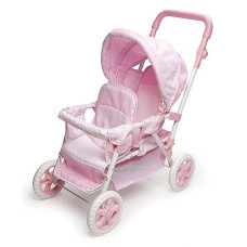 Badger Basket Pink Doll Double Stroller with Canopy, 18" Dolls