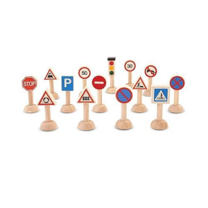 Plantoys Wooden Set Of Traffic Signs And Lights (6203) | Sustainably Made From Rubberwood And Non-Toxic Paints And Dyes