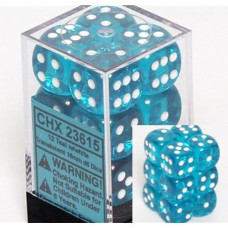 Chessex Translucent 16Mm D6 Teal W/White Dice Block 12 Pipped Dice