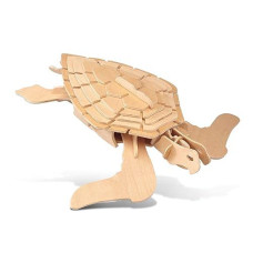 Puzzled 3D Puzzle Green Turtle Wood Craft Construction Model Kit, Fun Unique Educational Diy Wooden Toy Assemble Model Unfinished Crafting Hobby Puzzle, Build And Paint For Decoration 26 Pieces Pack