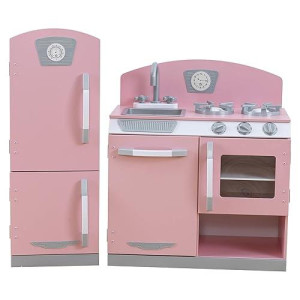 KidKraft Retro Wooden Play Kitchen Set - Pink, Large, Ages 3+