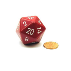 Jumbo D20 Counter - Opaque 34Mm Dice: Red With White