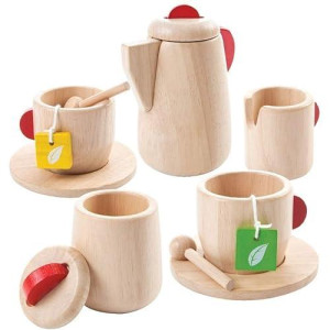 Plantoys Wooden Tea Set (3433) | Sustainably Made From Rubberwood And Non-Toxic Paints And Dyes