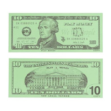 Learning Advantage Ten Dollar Play Bills - Set Of 100 $10 Paper Bills - Designed And Sized Like Real Us Currency - Teach Currency, Counting And Math With Play Money