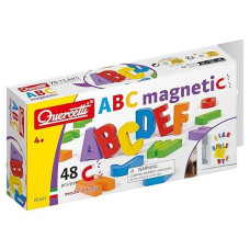 Quercetti Magnetic Uppercase Letters - 48 Piece Alphabet Magnet Set In Assorted Colors (Made In Italy)