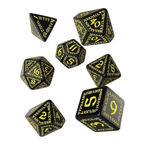 Q-Workshop Dragon Black & Yellow Rpg Ornamented Dice Set 7 Polyhedral Pieces,Qworun07