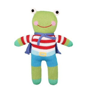 Zubels Baby Freddy The Frog Hand-Knit Plush Toy, All-Natural Fibers, Eco-Friendly, 24-Inch