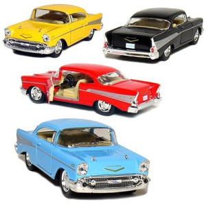 Kinsmart Set Of 4: 1957 Chevy Bel Air Coupe 1:40 Scale (Black/Blue/Red/Yellow)